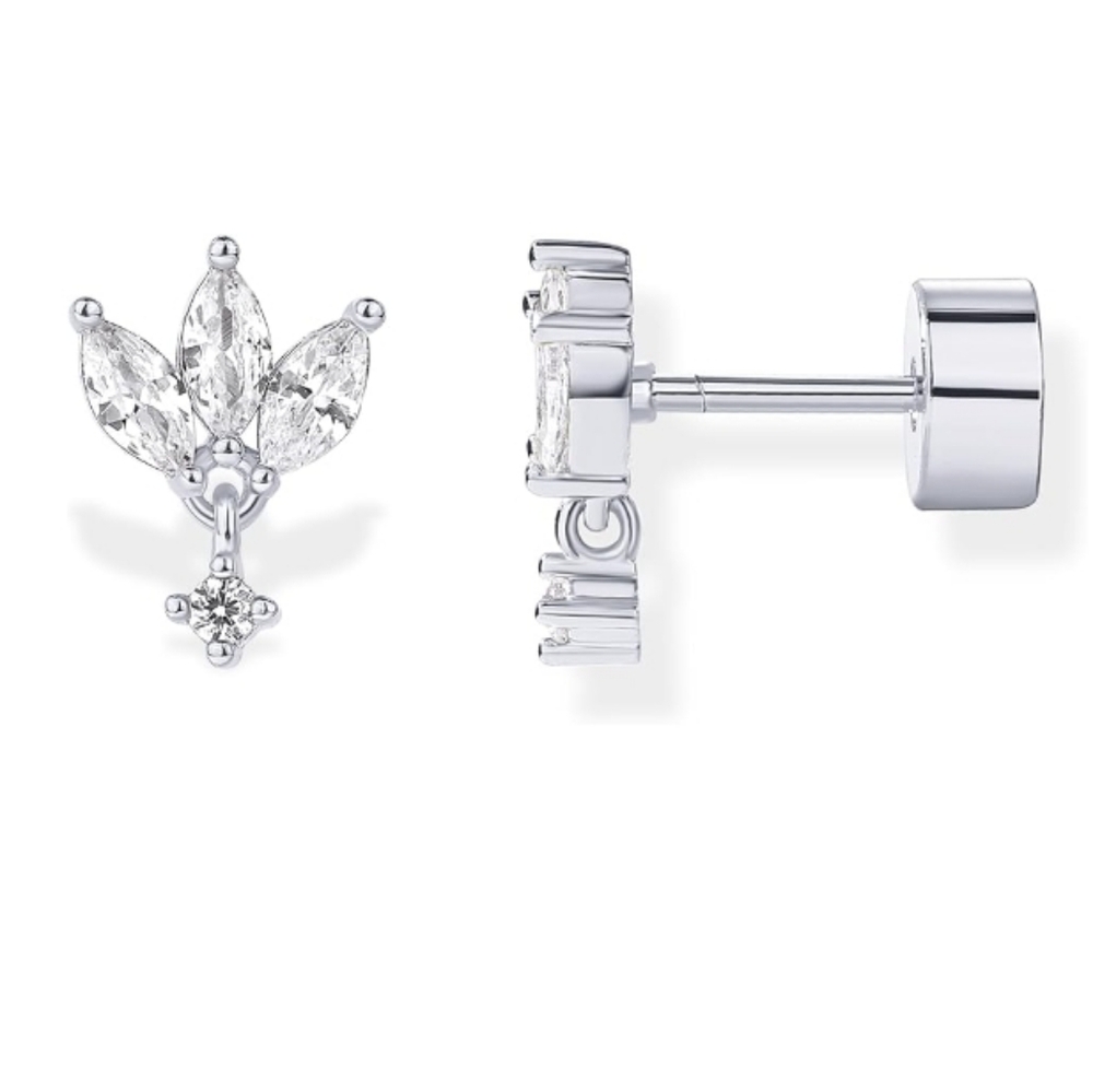 14K Gold Plated Sentimental Dangle Flat Back Earrings In White Gold